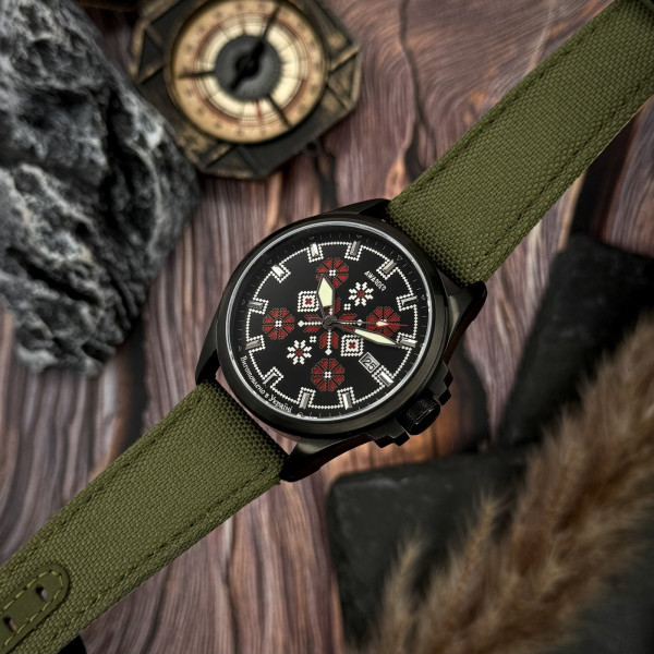 Чоловічий годинник Awarder Embroidery Black-Red Green Automatic 10ATM сапфір