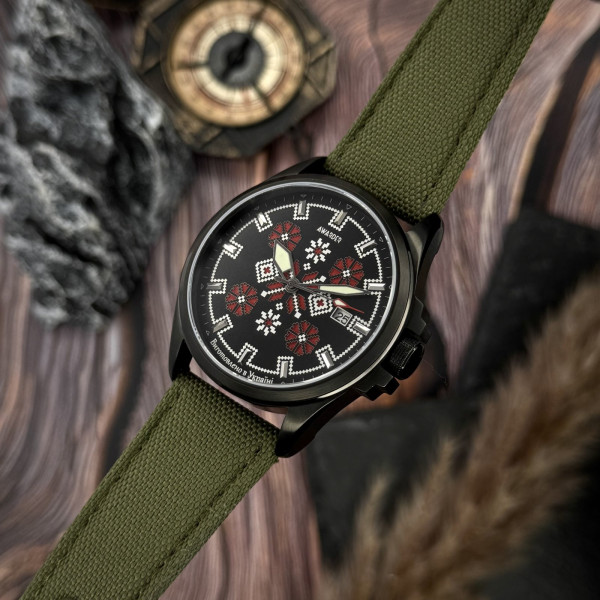 Чоловічий годинник Awarder Embroidery Black-Red Green Automatic 10ATM сапфір