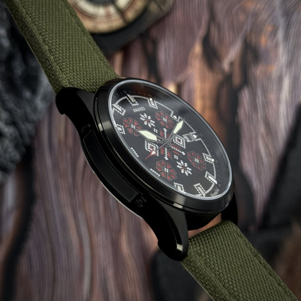 Чоловічий годинник Awarder Embroidery Black-Red Green Automatic 10ATM сапфір