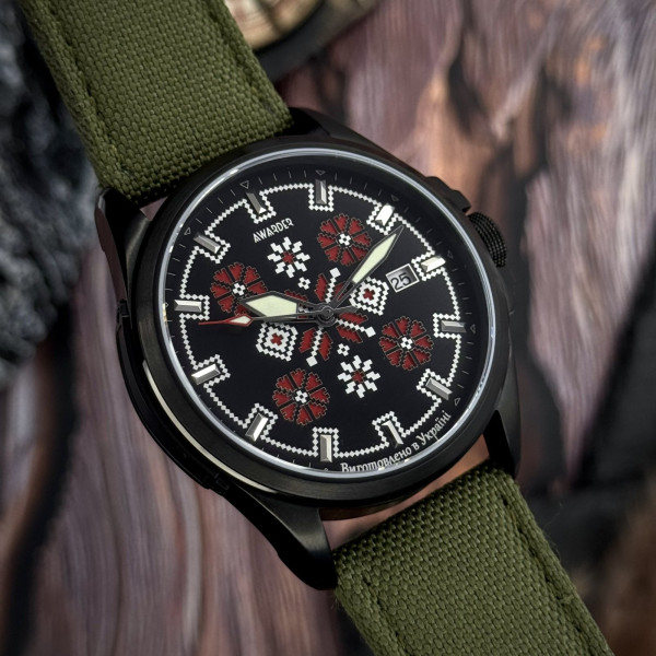 Чоловічий годинник Awarder Embroidery Black-Red Green Automatic 10ATM сапфір
