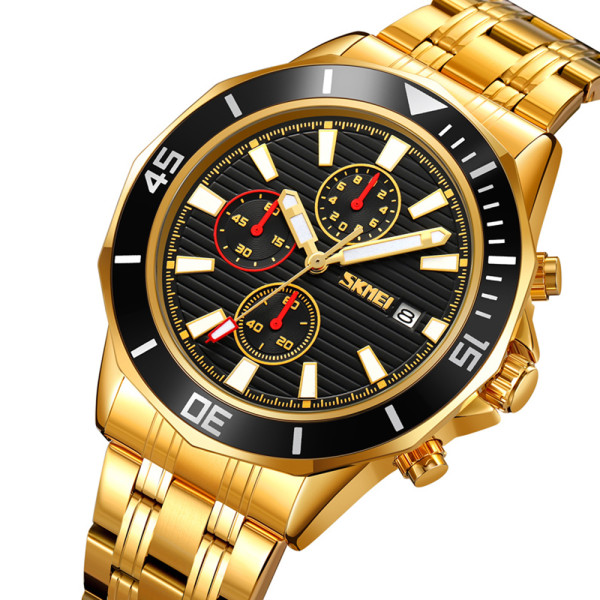 Мужские кварцевые часы Skmei 9335GDBK с хронографом Gold-Black