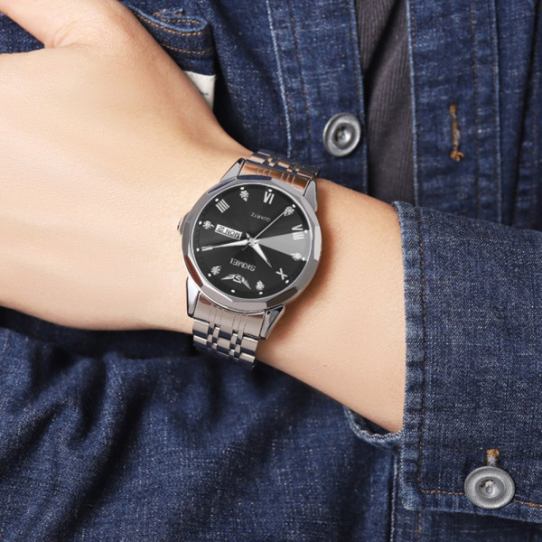 Мужские часы Skmei 2291SIBK Silver-Black металлические кварцевые