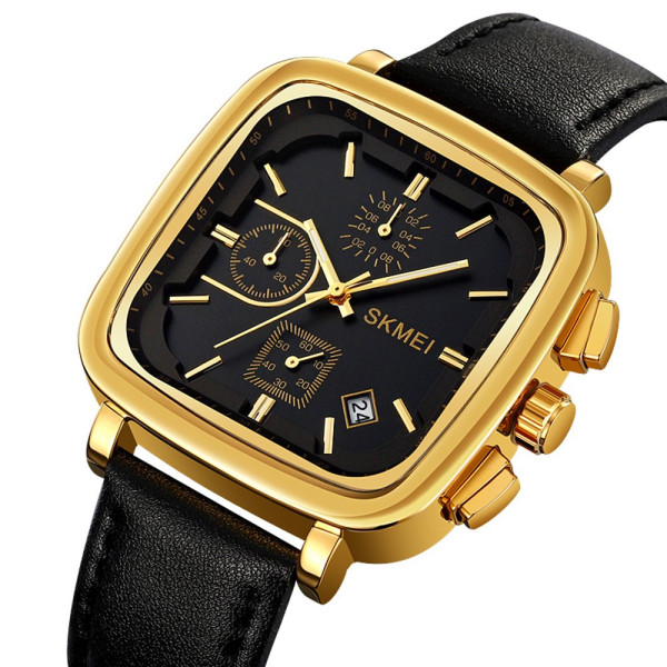 Чоловічий годинник Skmei 2182GD Gold класичний з шкіряним ремінцем