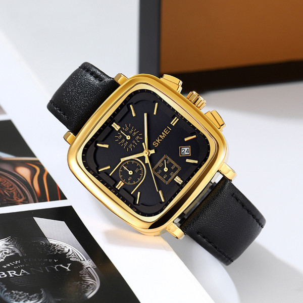 Чоловічий годинник Skmei 2182GD Gold класичний з шкіряним ремінцем
