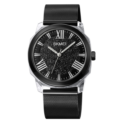 Женские часы Skmei 2278BK Black кварцевые черные металлические 5 ATM