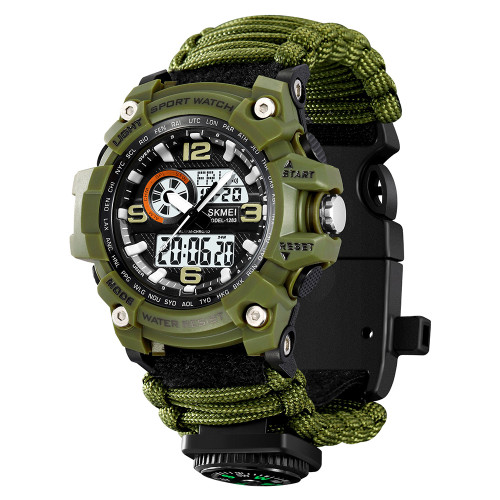Тактические мужские часы Skmei 1283NAG Army Green с компасом и подсветкой