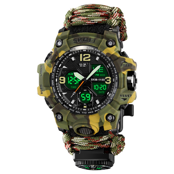 Тактические мужские часы Skmei 1155BNCMGN Camo Green 5 ATM