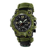 Чоловічий тактичний годинник Skmei 1155BNAG Army Green 5 ATM з паракордом