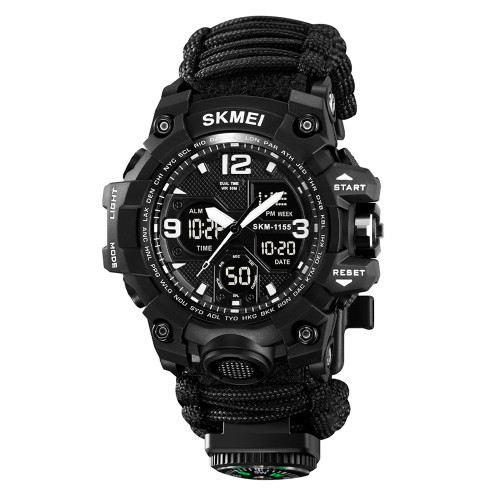 Чоловічий тактичний годинник Skmei 1155BNBK Black з ремінцем з паракорду