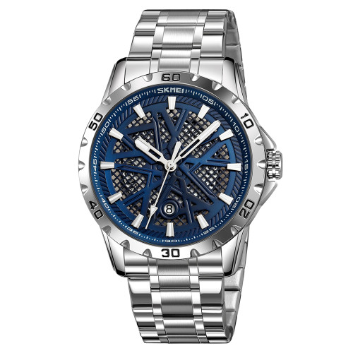 Чоловічий класичний годинник Skmei 9337SIBU Silver-Blue кварцовий металевий