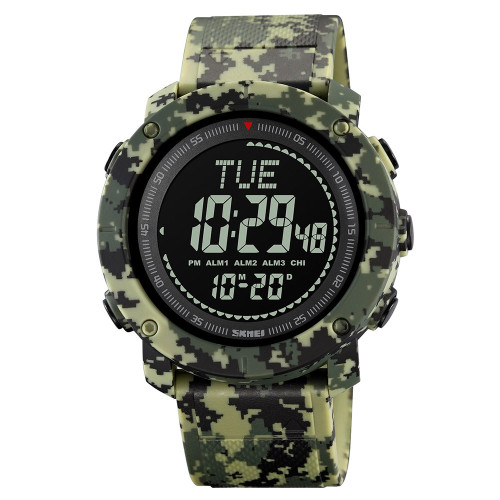Тактические мужские часы Skmei 2095CMGN Camo Green с компасом и подсветкой