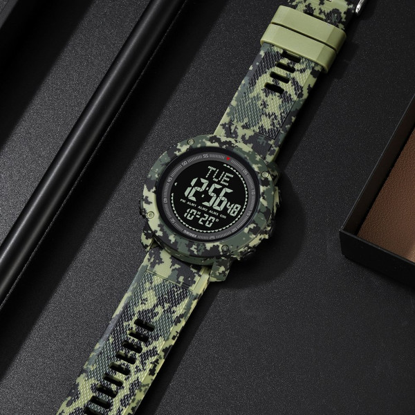 Тактические мужские часы Skmei 2095CMGN Camo Green с компасом и подсветкой
