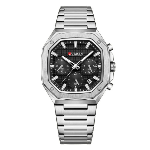 Чоловічий кварцовий годинник Curren 8459 Silver-Black з хронографом
