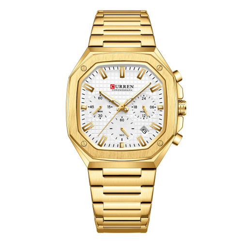 Мужские кварцевые часы Curren 8459 Gold-White с хронографом