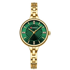 Жіночий годинник Curren 9097L Gold-Green із золотистим металевим браслетом