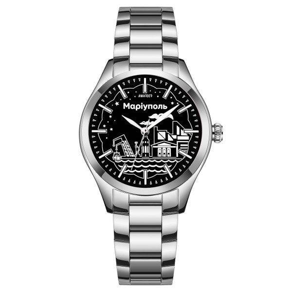 Женские часы Awarder 035 Мариуполь II Silver-Black кварцевые из стали