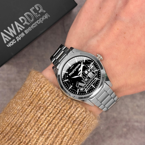 Женские часы Awarder 035 Мариуполь II Silver-Black кварцевые из стали