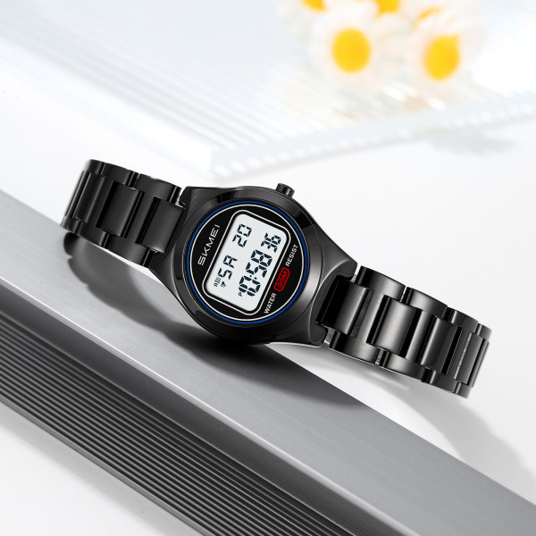 Жіночий годинник Skmei 2334BK Black з металевим браслетом та підсвічуванням