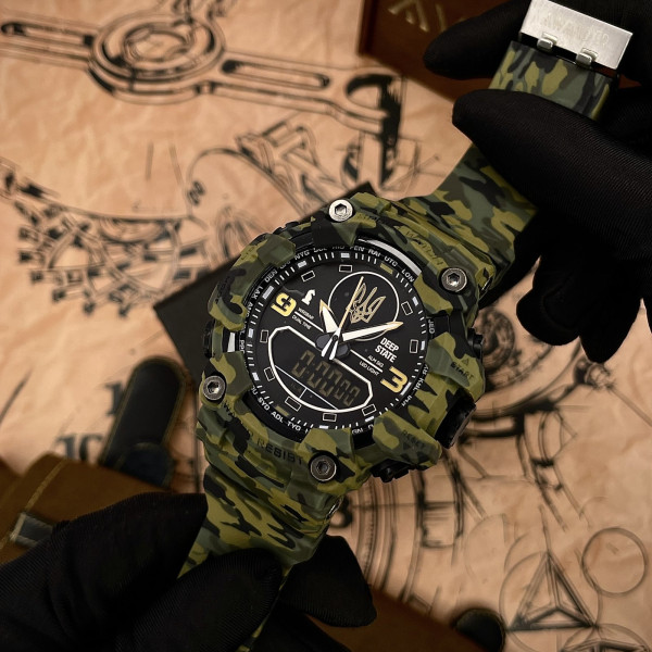 Тактические мужские часы Awarder 001 Camo Green камуфляж водонепроницаемые 5 ATM