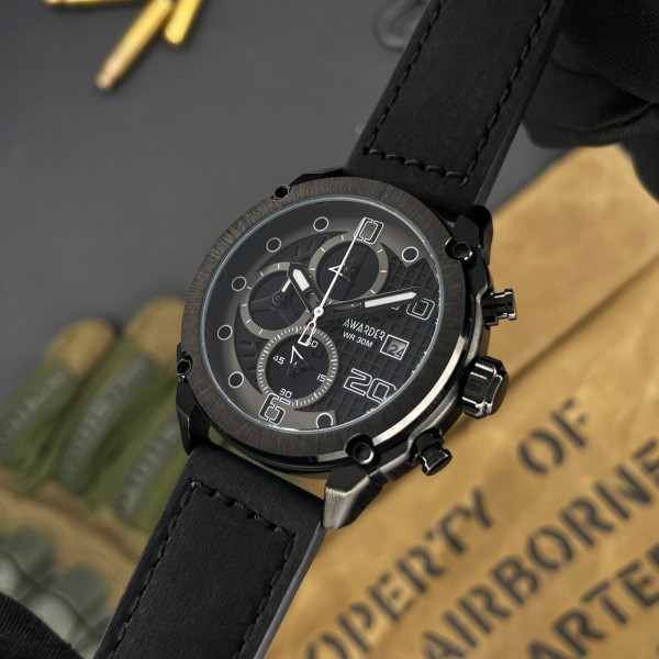 Мужские часы Awarder 016 Black с хронографом и кожаным корешком