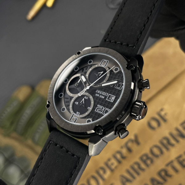 Мужские часы Awarder 016 Black с хронографом и кожаным корешком