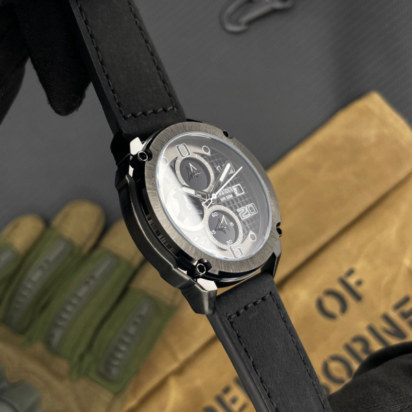 Мужские часы Awarder 016 Black с хронографом и кожаным корешком