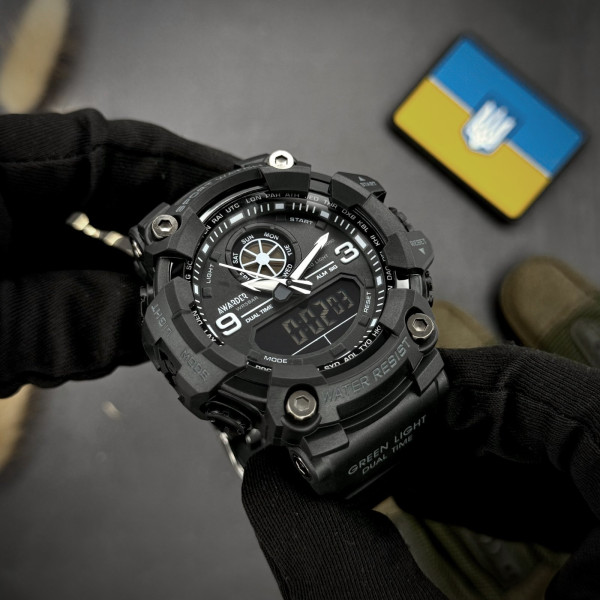 Чоловічий тактичний годинник Awarder 001 Black водонепроникний 5 ATM