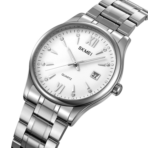 Мужские кварцевые часы Skmei 2158SIWT Silver-White с металлическим браслетом