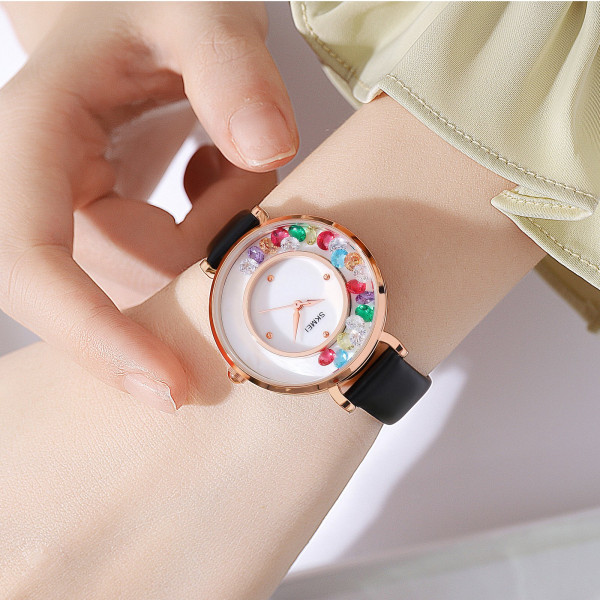 Женские часы Skmei 2041RG Rose Gold кварцевые с кожаным корешком