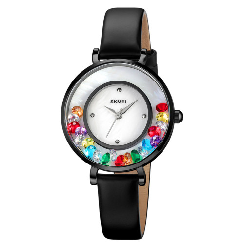 Жіночий кварцовий годинник Skmei 2041BK Black з шкіряним ремінцем
