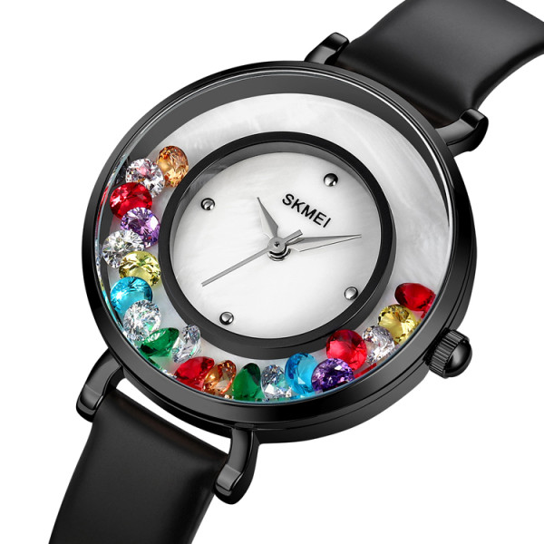 Жіночий кварцовий годинник Skmei 2041BK Black з шкіряним ремінцем