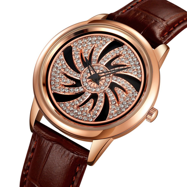 Женские часы Skmei 2179BN Brown с кожаным корешком и розовым золотом