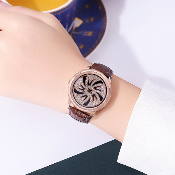 Женские часы Skmei 2179BN Brown с кожаным корешком и розовым золотом