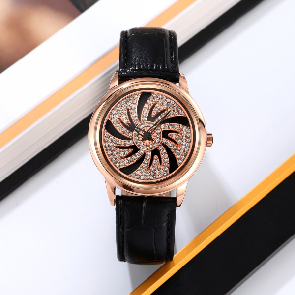 Женские часы Skmei 2179BK Black с кожаным корешком и минеральным стеклом