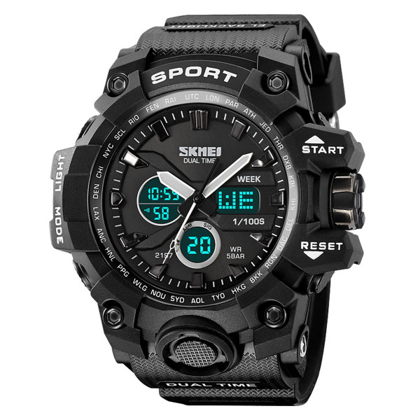 Чоловічий тактичний годинник Skmei 2197BK Black з водозахистом 5 ATM