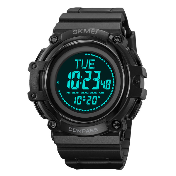 Чоловічий тактичний годинник Skmei 2233BK Black з компасом та водозахистом 5 ATM