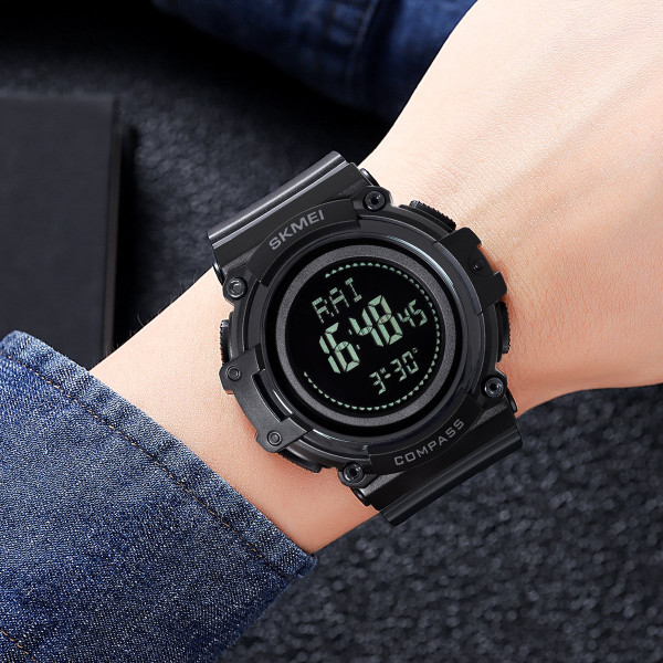Чоловічий тактичний годинник Skmei 2233BK Black з компасом та водозахистом 5 ATM
