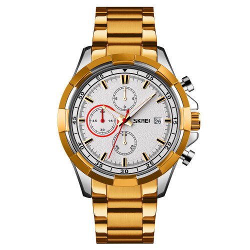 Мужские кварцевые часы Skmei 9192GD Gold с хронографом и календарем