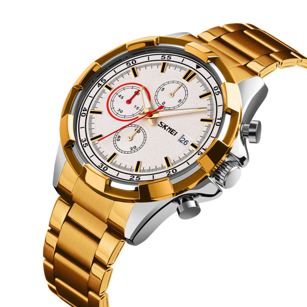Мужские кварцевые часы Skmei 9192GD Gold с хронографом и календарем