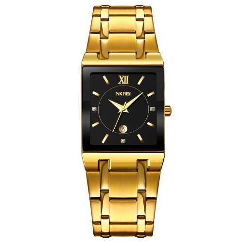 Женские часы Skmei 9263GDBK Gold-Black прямоугольные металлические