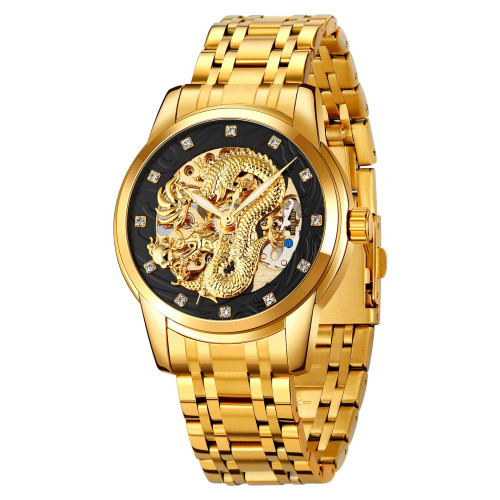 Чоловічий механічний годинник Skmei 9310GDBK Gold-Black з автопідзаводом