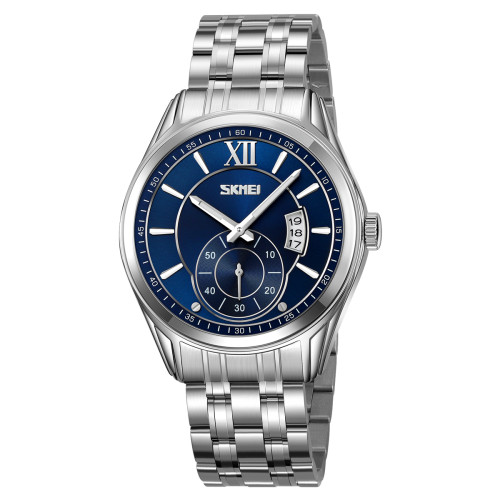 Мужские кварцевые часы Skmei 9319SIBU Silver-Blue со стальным браслетом