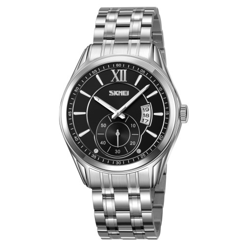 Чоловічий кварцовий годинник Skmei 9319SIBK Silver-Black зі сталевим браслетом