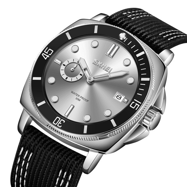Мужские кварцевые часы Skmei 9328SI Silver на нейлоновом ремешке