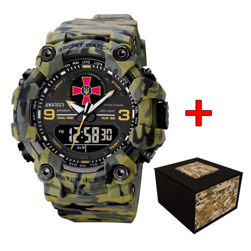 Тактические мужские часы Awarder 001 ЗСУ Army Green 5 ATM камуфляж