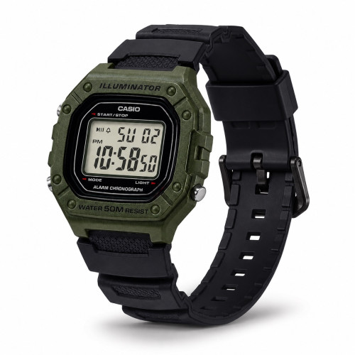 Мужские часы Casio W-218H-3A электронные тактические 5 ATM зеленые