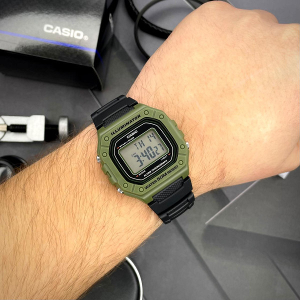 Чоловічий годинник Casio W-218H-3A електронний тактичний 5 ATM зелений