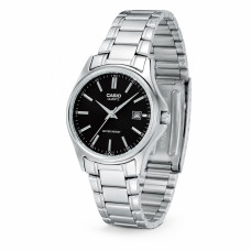 Женские часы Casio LTP-1183A-1A на стальном браслете с черным циферблатом