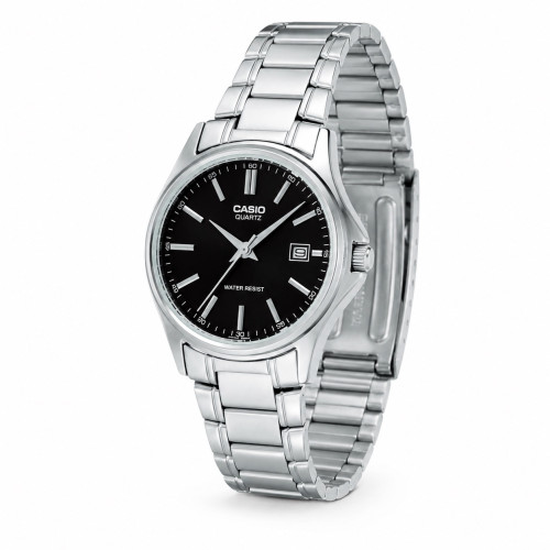 Женские часы Casio LTP-1183A-1A на стальном браслете с черным циферблатом