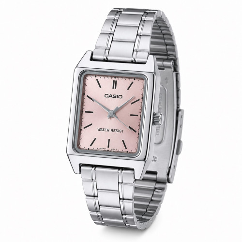 Жіночий годинник Casio LTP-V007D-4E з рожевим циферблатом та сталевим браслетом